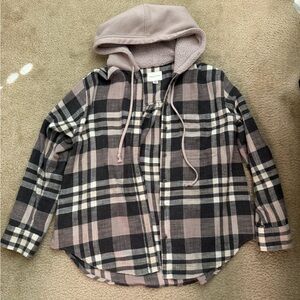 American Eagle Flannel Coat (With a Hood) Size: S
